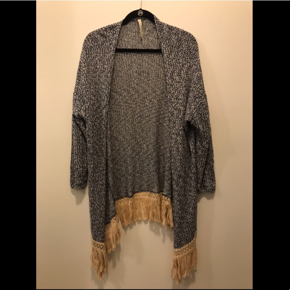 Long Blue Cardigan with Fringe